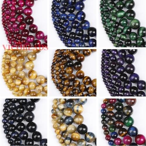 Natural Stone Dream Blue Lapis Lazuli Brown Gold Tiger Eye Agates Round Beads 15" Strand 4 6 8 10 12 14MM Pick Size For Jewelry