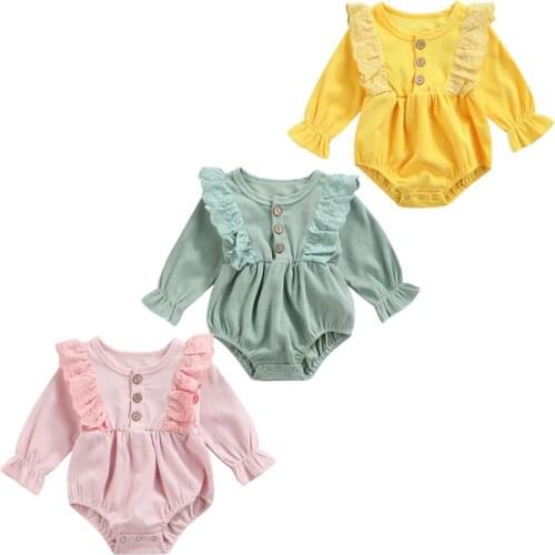 Citgeett Autumn Newborn Baby Girls Lovely Rompers Lace Ruffles Long Sleeve Jumpsuits Solid Spring Clothes