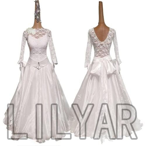 Ballroom Dance Dress Standard Skirt Competition Dress Costumes Performing Dress Customize New Arrival Adult Children White Lace1