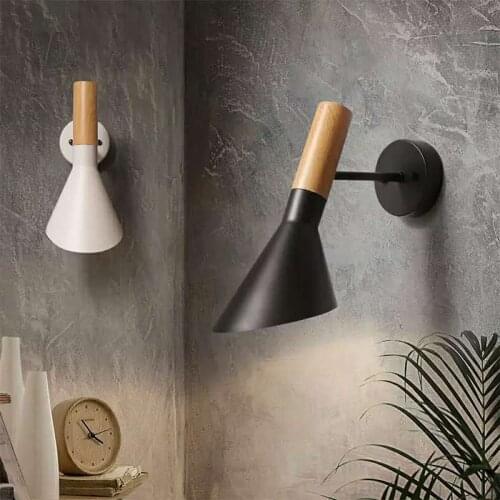 Swing Head Wall light Creative Wall Lamp Wooden Wall Sconce 110-230V E27 Bedroom Lighting Black / White Bedside Reading Lamp