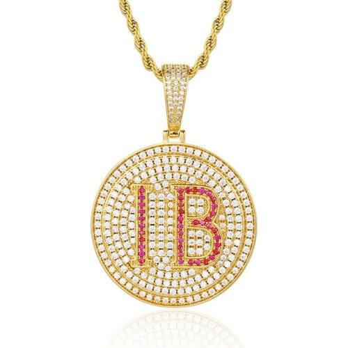 Fully Iced Out CZ Gold Plated Coin With IB Letters Pendant Necklace Chain Men Hip Hop Rock Jewelry Dropshipping