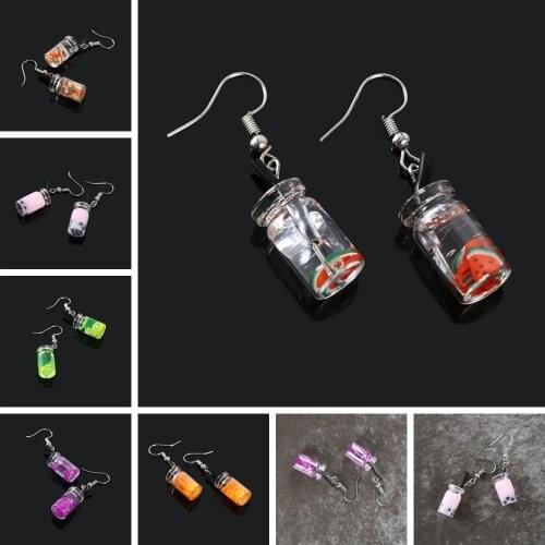 New Pearl Milk Tea Fruit Creative Personality Drop Earrings Japanese Korean Fun Ear Hook Small Earrings For Women Female Gift