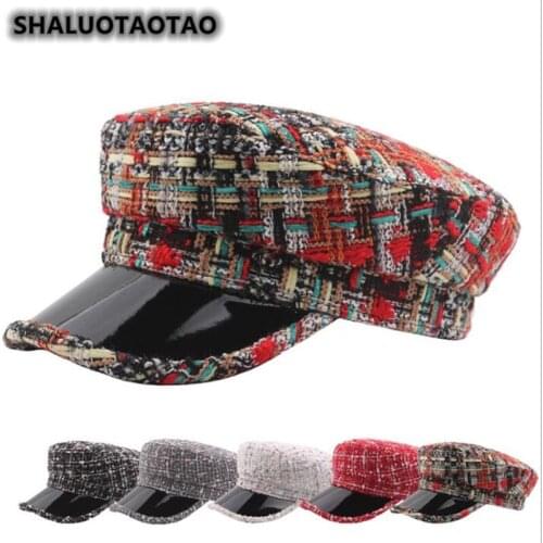 SHALUOTAOTAO New Womens Knitting Plaid Military Hats Elegant Fashion Colorful Flat Cap Snapback Winter Brands Hat Gorra Hombre