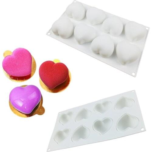 8 Holes Lovely Heart Dessert Silicone Cake Mold For Baking Comma Meniscus Mould Mousse Pan Bakeware Chocolates Moule Pastry