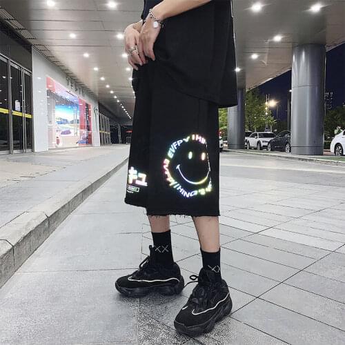 Black Gray Sports Five-point Pants Summer Casual Printing Colorful Smiley Loose Straight Shorts Mens Trendy Fashion Pants