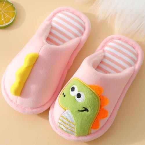 Kids Winter Slippers Cute Comfortable Little Dinosaur Cartoon House Slippers Baby Warm Cotton Floor Shoes for Girls Boys 24-35