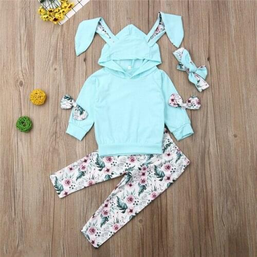 Toddler Kid Baby Girl Hoodies Long Sleeves Coat Floral Pants Trousers Headband Casual Clothes Outfit Set