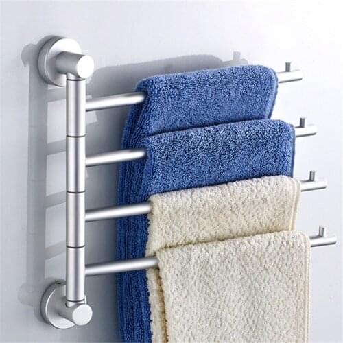 Folding Movable Bath Towel Bars Bathroom Towel Racks Aluminum Towel Hanger Wall Mounted 2-4 Layers Rotatable Towel Holder