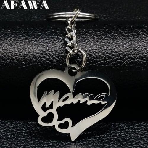 2021 Fashion Mama Family Stainless Steel Key Chain for Women Heart Silver Color Keyring Jewelry Gift llaveros K77348BS01