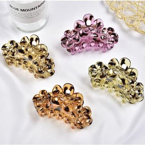 1pcs Vintage Amber Color Claw Clip Women Elegant Flowers Hair Barrettes Translucent Hair Clip For Girls Acrylic Hair Accessories