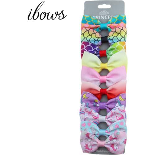 10Pcs/Set Rainbow Unicorn Mermaid Hair Bows for Girls Boutique Knot Hair Clips Teens Kids Hair Accessories Christmas Gifts