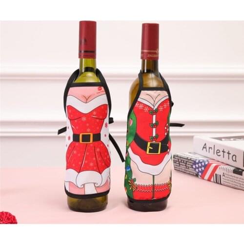 5PCS Small Apron bottle Wine Cover Christmas Sexy Lady/Xmas Dog/Santa red wine bottle wrapper Holiday Bottle clothes Dress U3