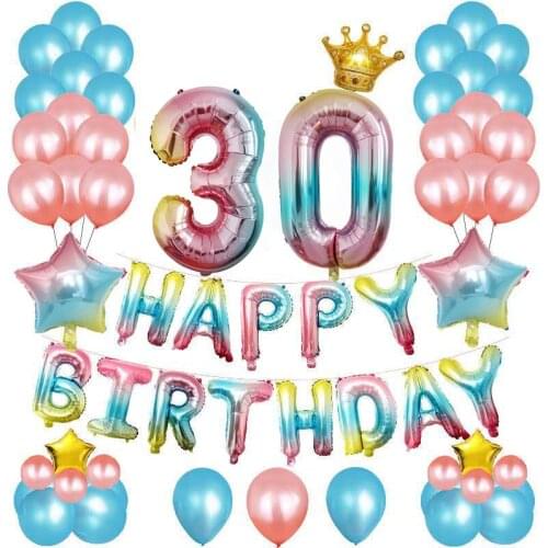 66pcs Gradients Rainbow Happy Birthday Number And Letter Balloons Set 18th 20th 30th Birthday Party Decoration Helium Balloon