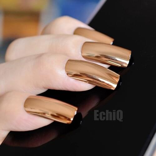 Extra Long Press On Nails Glossy Champagne Mirror Acrylic Nail Tips Square Top 20pcs/kit