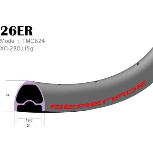 Tubeless compatible 26er carbon moutain bike rims 24mm wide TMC624