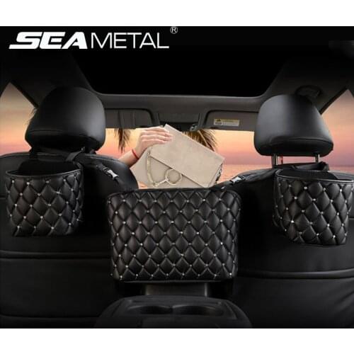Blingbling Rhinestone Car Seat Back Pocket Handbag Holder Auto Storage Bag Front Seat Gap Pouch Barrier of Backseat Pet Kids