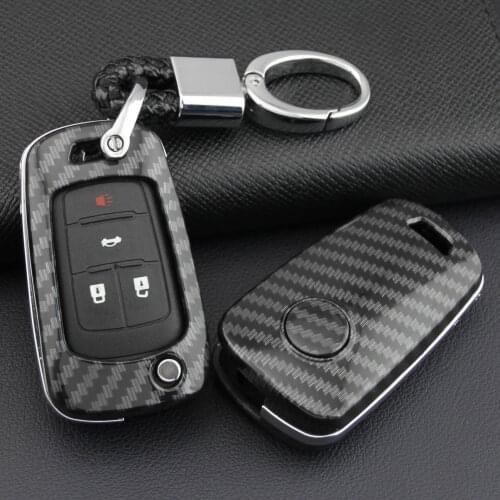 For Chevy Buick Carbon Fiber Flip Car Key Fob Chain Case Cover Cruze Malibu Camaro Equinox Trax Regal LaCrosse Encore Cascada