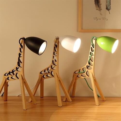 Art deco giraffe wood table lamp for children bedroom study creative reading desk lamp lovely home deco kids led bed light e27