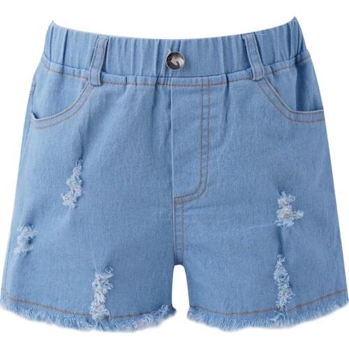 2021 Girls Denim Shorts Teenage Girl Summer Ripped Raw Hem Pants Kids Clothes Fashion Children Jean Short with Multi-pockets