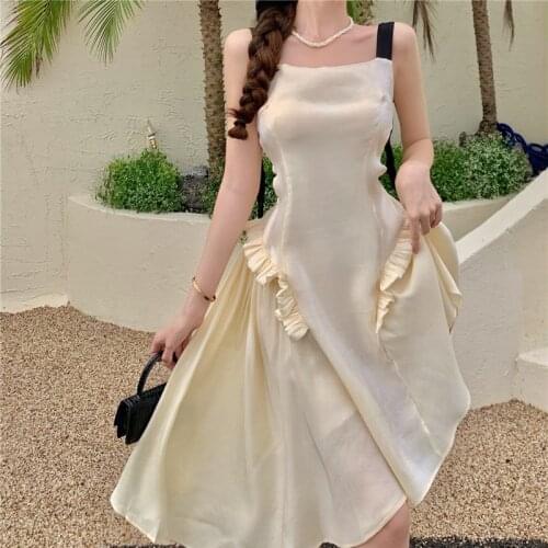 Elegant Princess Strap Dress Women Summer Fairy Irregular Party Birthday Dress for Women 2021 Hollow Out Evening Beach Dress New