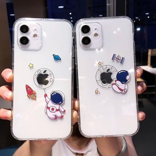 Gimfun Cartoon Astronaut Soft Shell Phone Case for iPhone 11 12 Pro Max XS Max X XR 7 8 Plus Transparent Anti Falling Back Cover