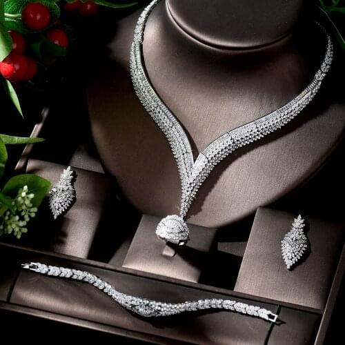 HIBRIDE Vintage Cubic Women Wedding Fashion Jewelry Party Necklace Bracelet Earring And Ring Set Zircon Conjunto de joyas N-1342