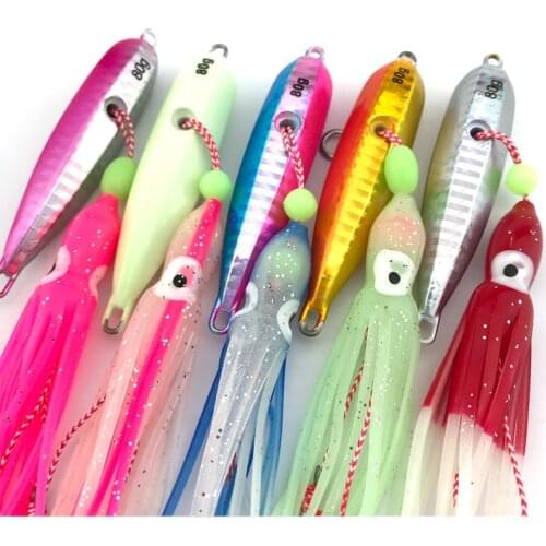Inchiku Bottomship Metal Squid jigs head 40g 60g 5pcs soliding Slow jigging lure with rubber skirts saltwater fishing lure set