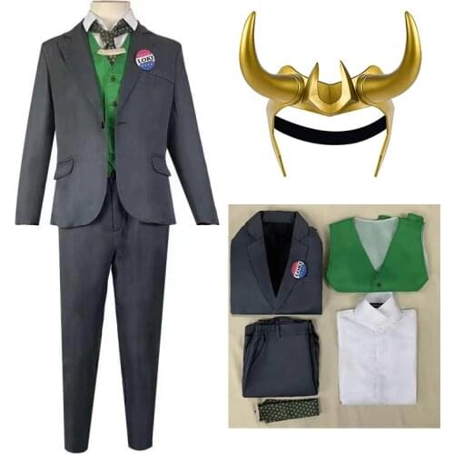 Anime Loki Cosplay Costumes Uniform Outfits Men Suit with Helmet Headwear Halloween Carnival Party