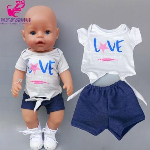43cm Baby Doll t-shirt with short denim pants for baby new born doll clothes 18 Inch American OG girl Doll jacket