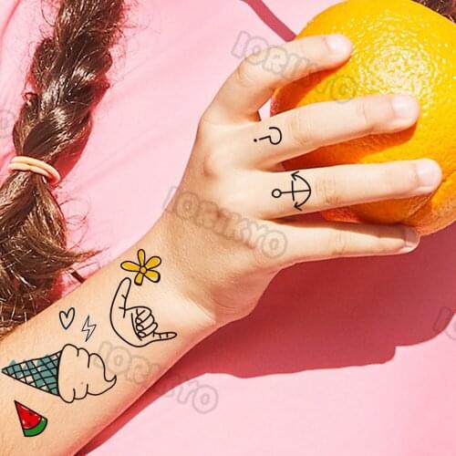 Summer Style Temporary Tattoos For Kids Adult Boy Girl Fake Ice cream Tattoo Sticker Small Rock Flower Heart Tatoos Hands Finger
