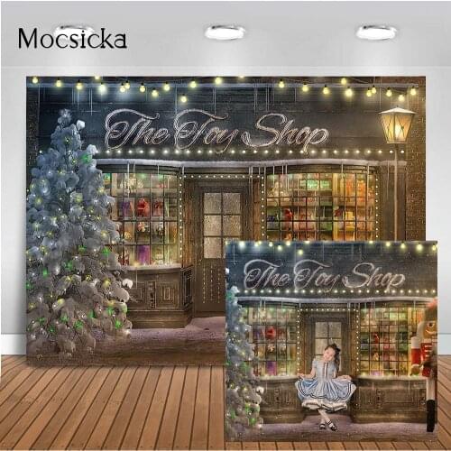 Toy Store Windows Backdrop for Photography Glitter Light Dots Background for Photo Studio Photocall Christmas Tree Holiday Party