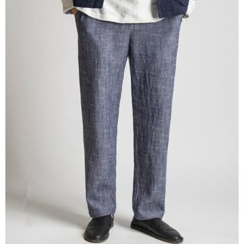 Mens flax Pants Summer Loose Breathable Male cotton Trousers Pure Color Casual Lace-up Pants Men