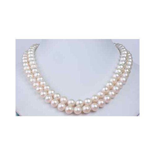 Double strands8-9mm south sea round white pearl necklace 32"