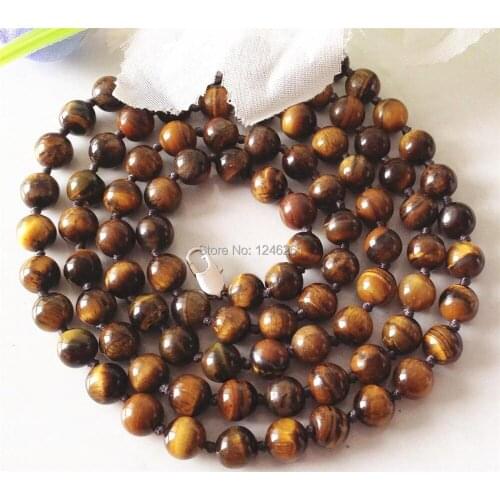Natural 8mm African Tiger Eye Stone Beads Neckalce Girl Fashion Jewelry Hand Made Necklace Natural Stone 36inch Wholesale Supply