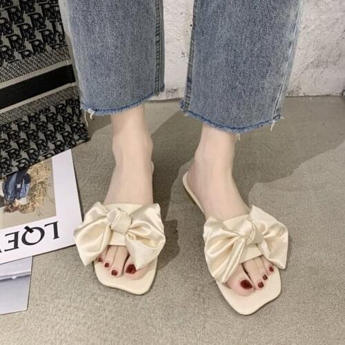 2021 Summer Womens Sandals High Grade Sweet Bows Open Toe Beach Shoes Thin Soles Indoor Outdoor Flip-flops Female Flat Slippers