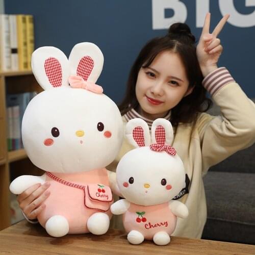 Cute Rabbit Plush Toy Stuffed Animal Soft Plush Cherry Rabbit Pillow Appease Doll Toys for Kids Girls Birthday Gift Xmas Present