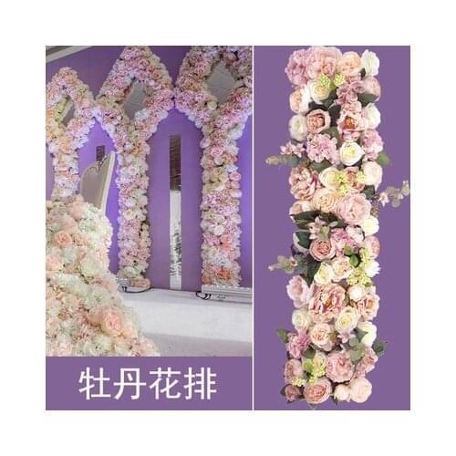 Wedding 3 meters long hot pink with champagne peony Party Flower Wall Artifical Silk Flower Backdrop Party Decoration