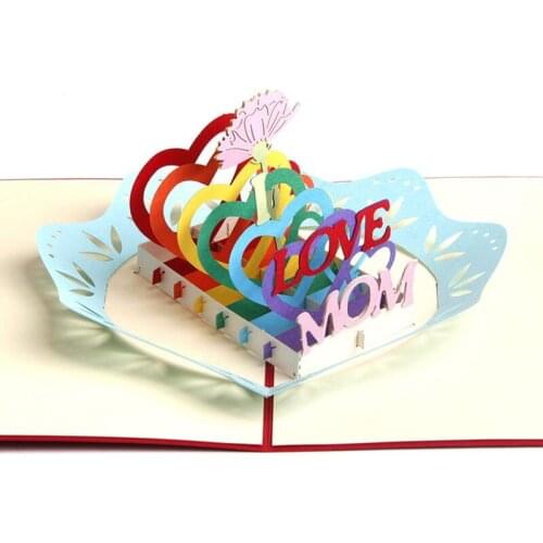 Creative 3D Stereoscopic Greeting cards Laser Cut Mothers Day Handmade Post Cards Gift LOVE MOM 5pcs/lot