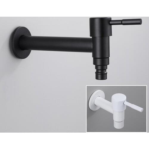 Wall Mounted Lengthen Washing Machine Tap Mop Pool Tap Black Color Garden Outdoor Water Modern Kitchen Bathroom Faucet