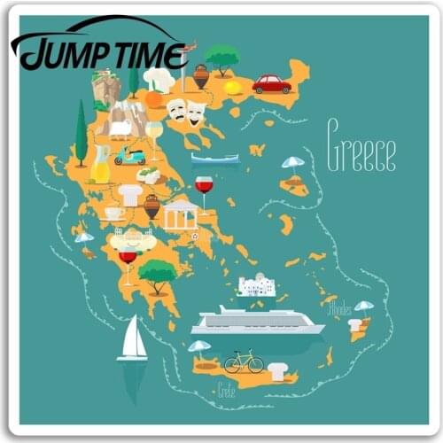 Jump Time Greece Map Vinyl Stickers Greek Travel Sticker Laptop Luggage Waterproof Car Decal Window Bumper Auto Accessories