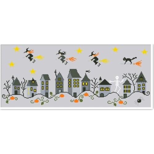 Halloween town cross stitch package cartoon word 14ct sliver cloth cotton thread embroidery DIY handmade needlework