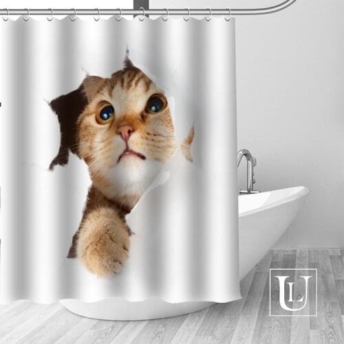 High Quality Custom Cat Shower Curtain Polyester Fabric Bathroom Curtain Hooks Mildew Resistant Bathroom Decor
