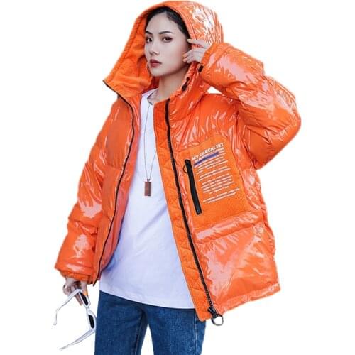 Women Hooded Down Parka Jacket Glossy Winter Warm Jacket Short Loose Down Cotton Coats Plus Size Korean New Winter Snow Outwear