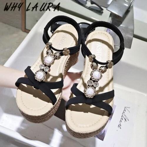 Small Womens Wedge Heel Korean Edition Womens Shoes 2021 Summer Sandal Wedge Heel Comfortable Flop Fairy Roman High Heels