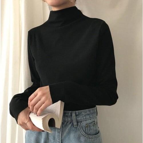 Woman Tshirts Autumn and Winter Womens Turtleneck Long Sleeve T-shirt Top Ropa Mujer Camisetas