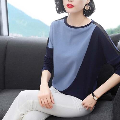 Long sleeved women t-shirts 2019 summer new patchwork office lady elegant loose slim top tees fashion outwear tops