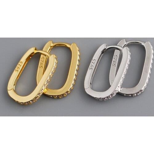 Enosola Fashion Charm Real 925 Sterling Silver Minimalist Pave Zircon Geometric Hoop Earrings for Women Unisex Party Jewelry