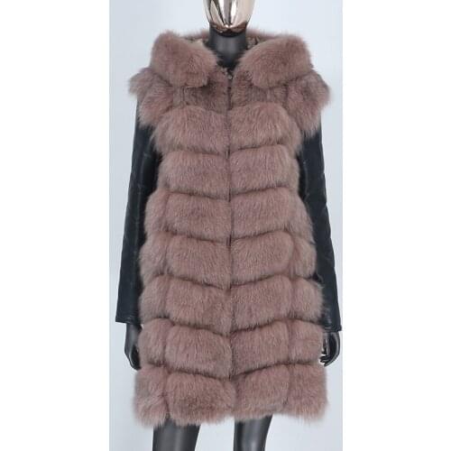 FURBELIEVE Women Real Fur Coat 2020 Winter Jacket 100% Natural Fox Fur Hooded Genuine Leather Sleeve Outerwear Streetwear New