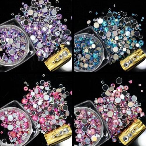 1 Box AB Colorful Nail Art Rhinestones 3d Tiny Glitter Nail Tips Decorations Silver Flatback Acrylic UV Gel Nail Art Decor