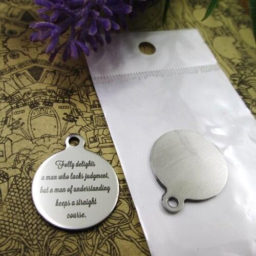 20pcs--"Folly delights a man who lacks judgment ..."stainless steel charms styles for choosing DIY Charms Bible gold sentence